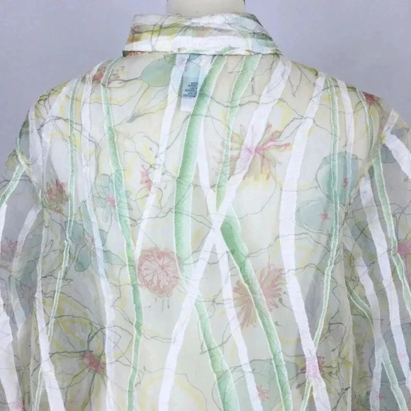 Beaded Sheer Top Faux Pearls L Petite Green Fairycore Boho Romantic Art To Wear - Picture 6 of 8